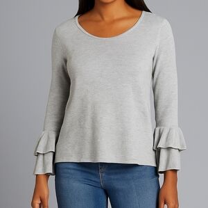 Chico’s Gray Knit Bell Sleeve Top Women's Size Small Scoop Neck Lightweight